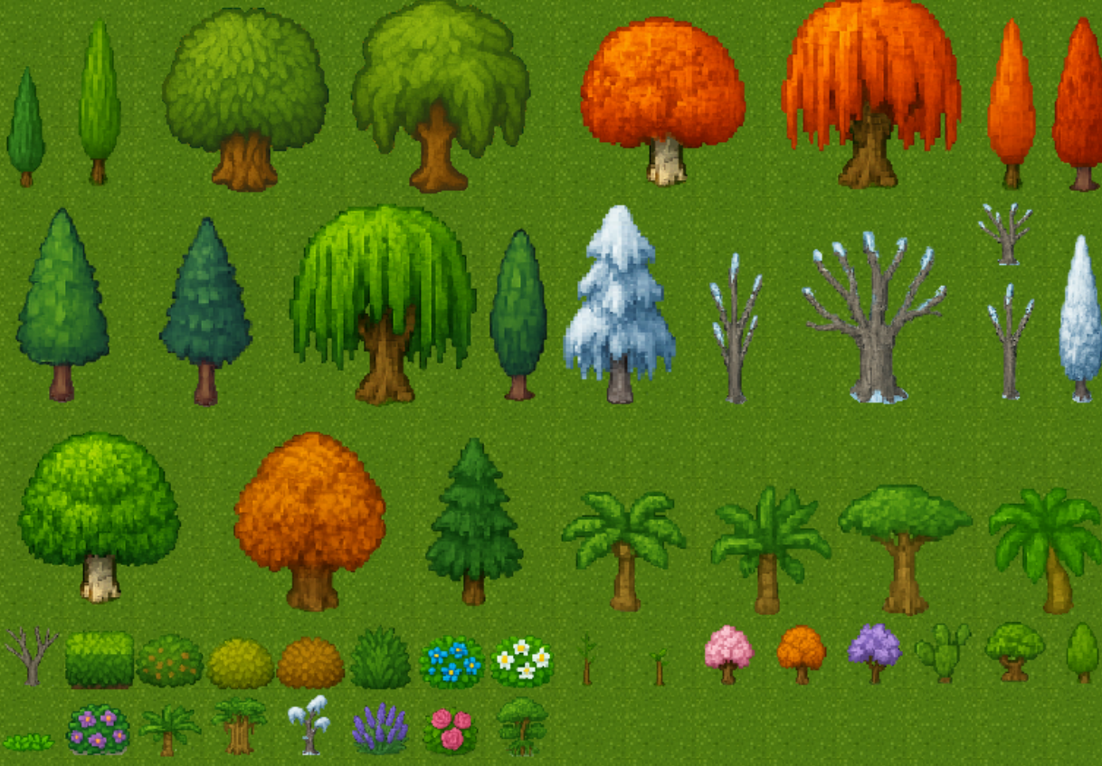 2d Rpg Trees US Seasonal Trees & Bushes (48x48, RPG Maker) by KiDD50