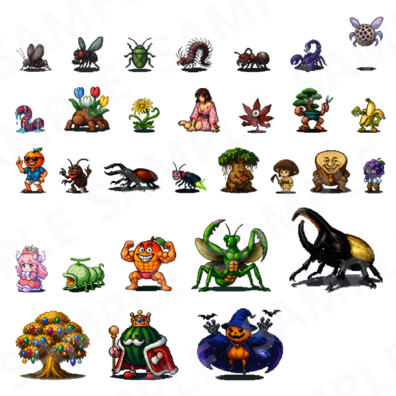 CP03 — 30 Pixel Insects & Nature (PNG, S/M/L) by Pixel Material Studio