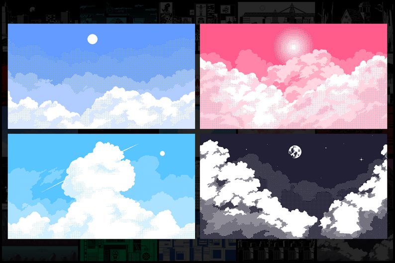 36 1-Bit Backgrounds Pixel Art by Free Game Assets (GUI, Sprite, Tilesets)