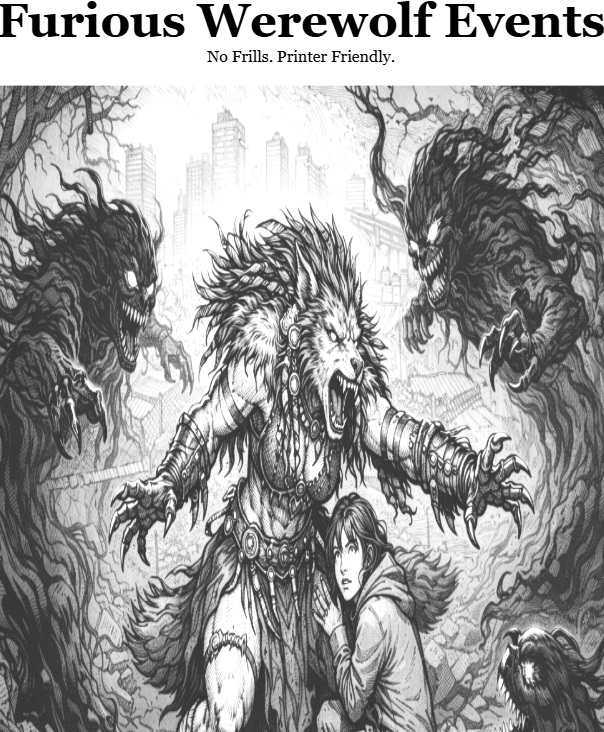 Furious Werewolf TTRPG Events by Tolemykus