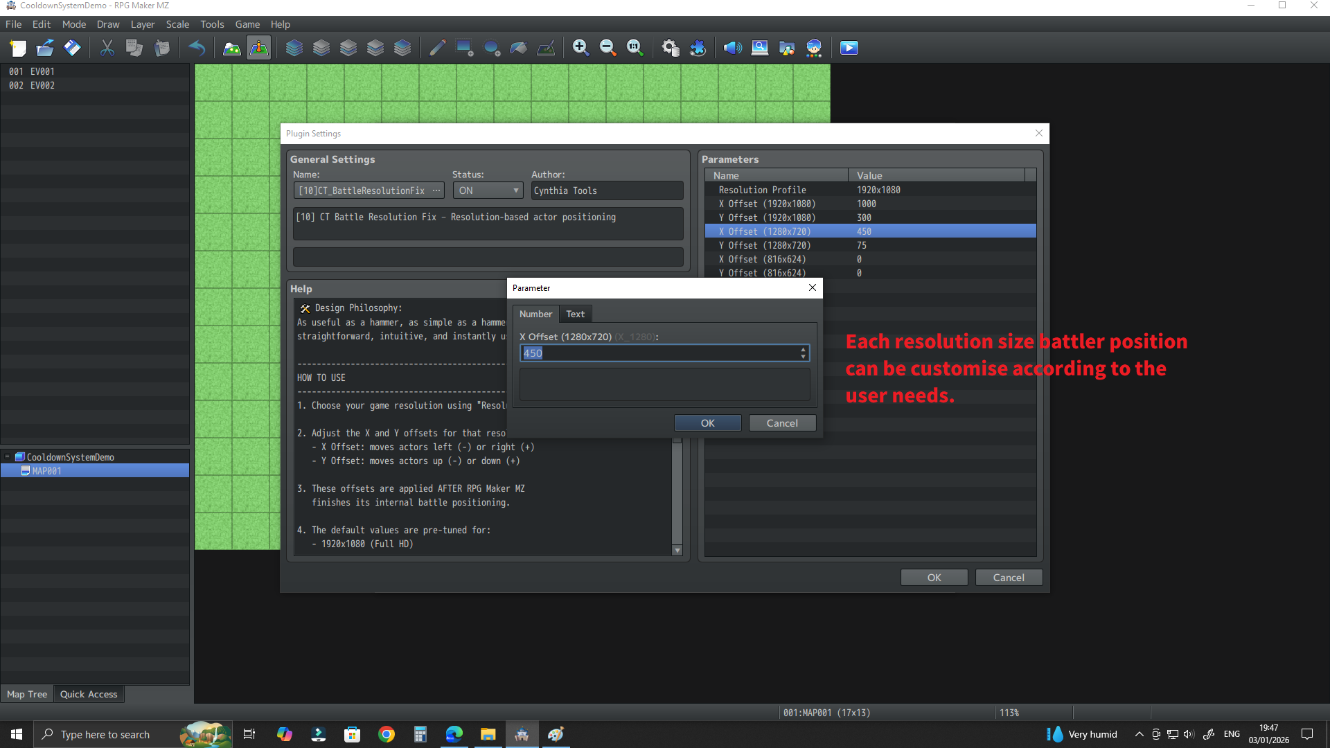 Screenshot 3 for Free RPG Maker MZ Plugin: CT_BattleResolutionFix – Side View Battler Positioning