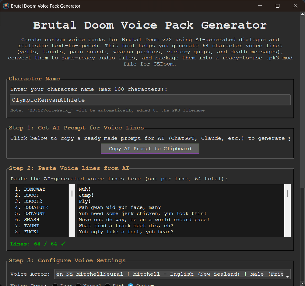 Screenshot 3 for Brutal Doom Voice Pack Generator