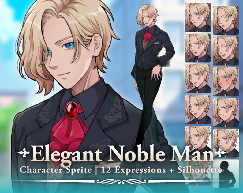 [Fantasy Character Sprite] Elegant Noble Man – Aristocratic Male with ...