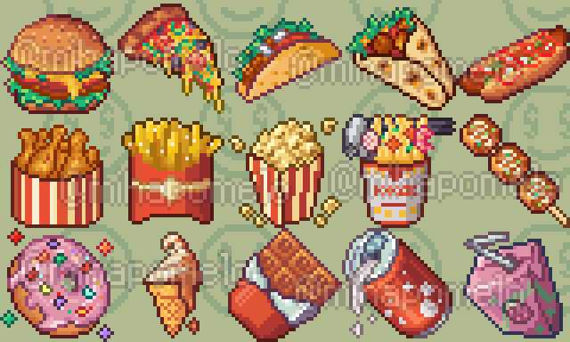 Pixel Junk Food 32x32 asset pack by mihapomelo