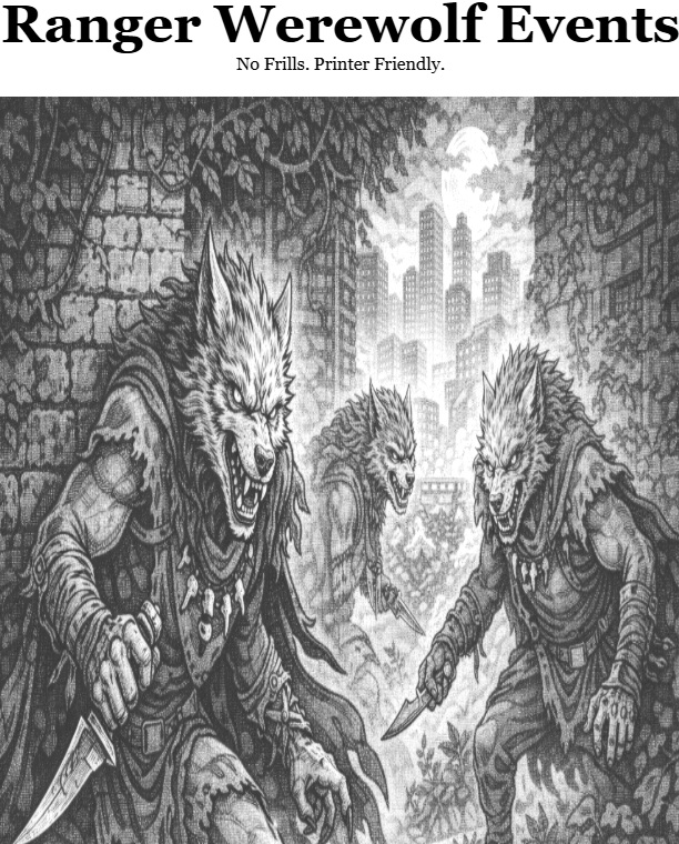 Ranger Werewolf TTRPG Events by Tolemykus