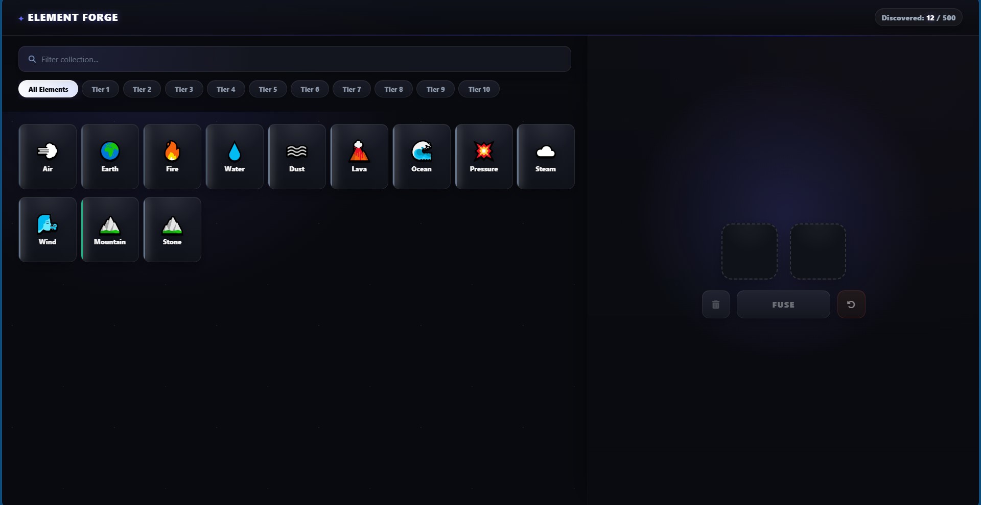 Screenshot 2 for Element Forge: Infinite Crafting Clone (React 18 update) Template