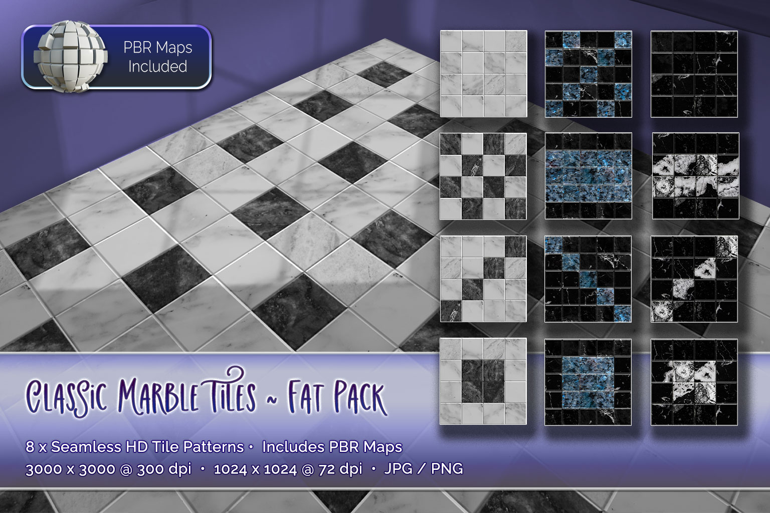 Classic Marble Tiles FATPACK - 24 x Seamless HD Tile Textures by Evalynn
