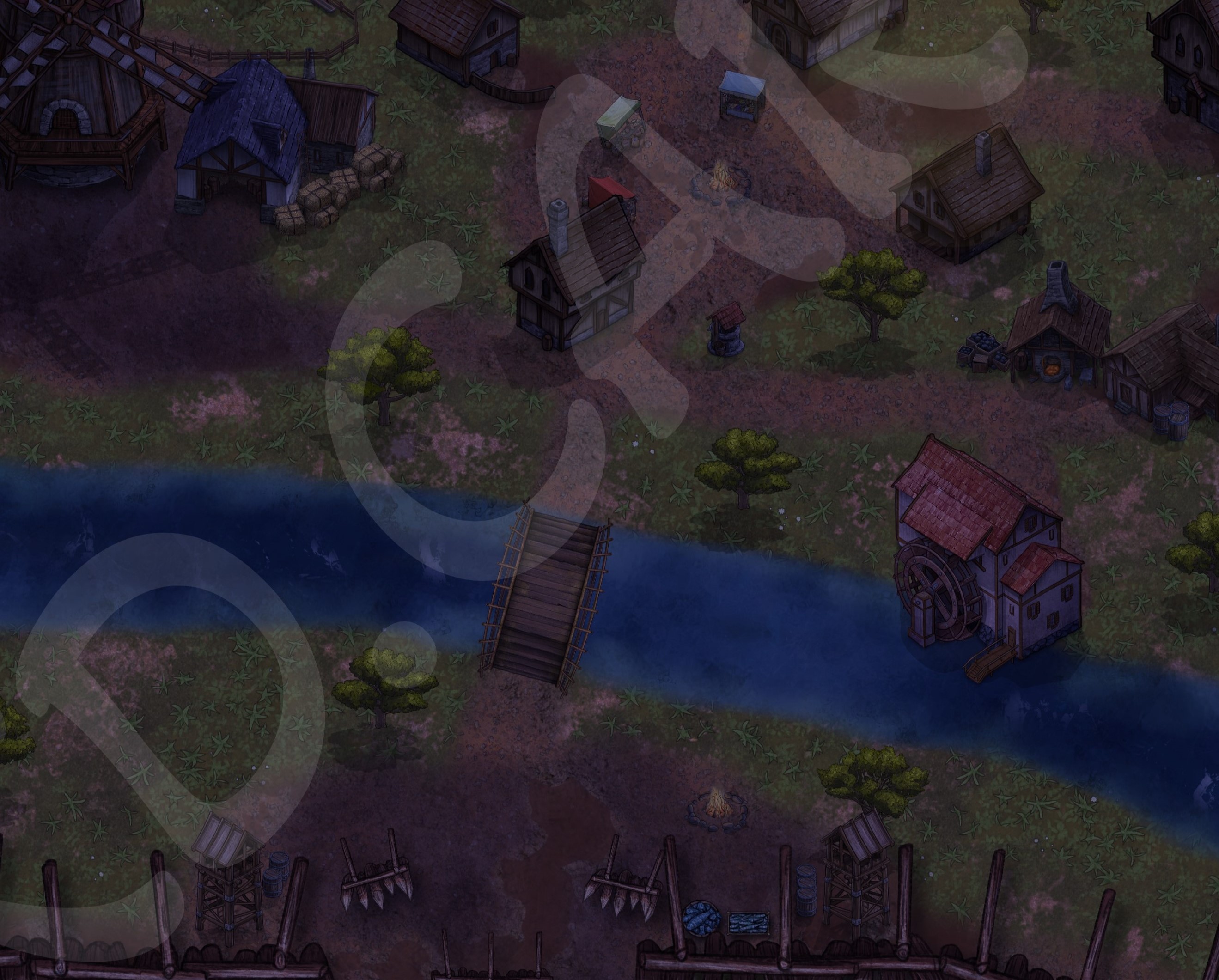 Riverside Village — Night [ 40×40 Map] by Alakazam II