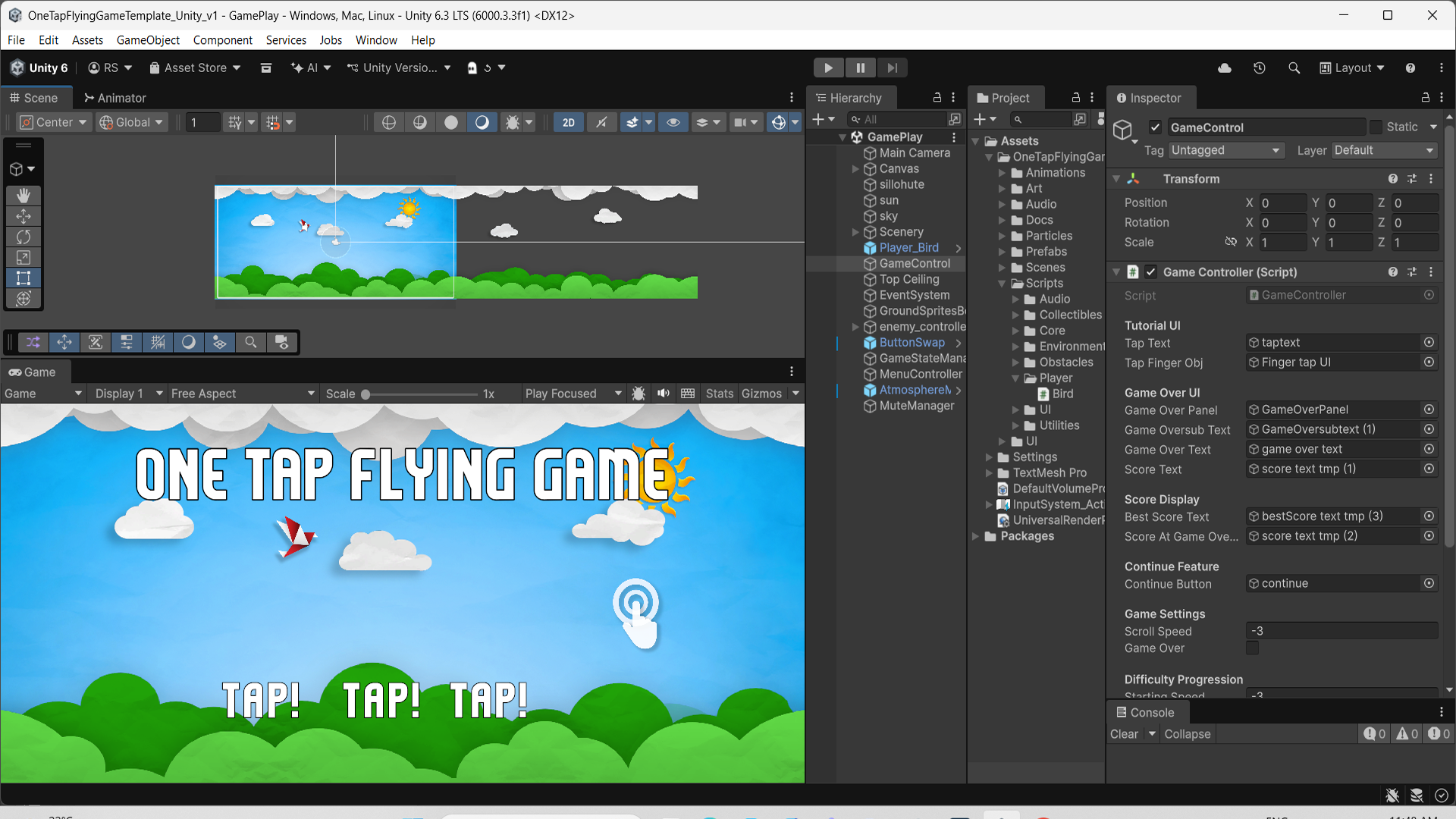 One Tap Flying Game Template (Unity) – Full Source Code by sirivani080
