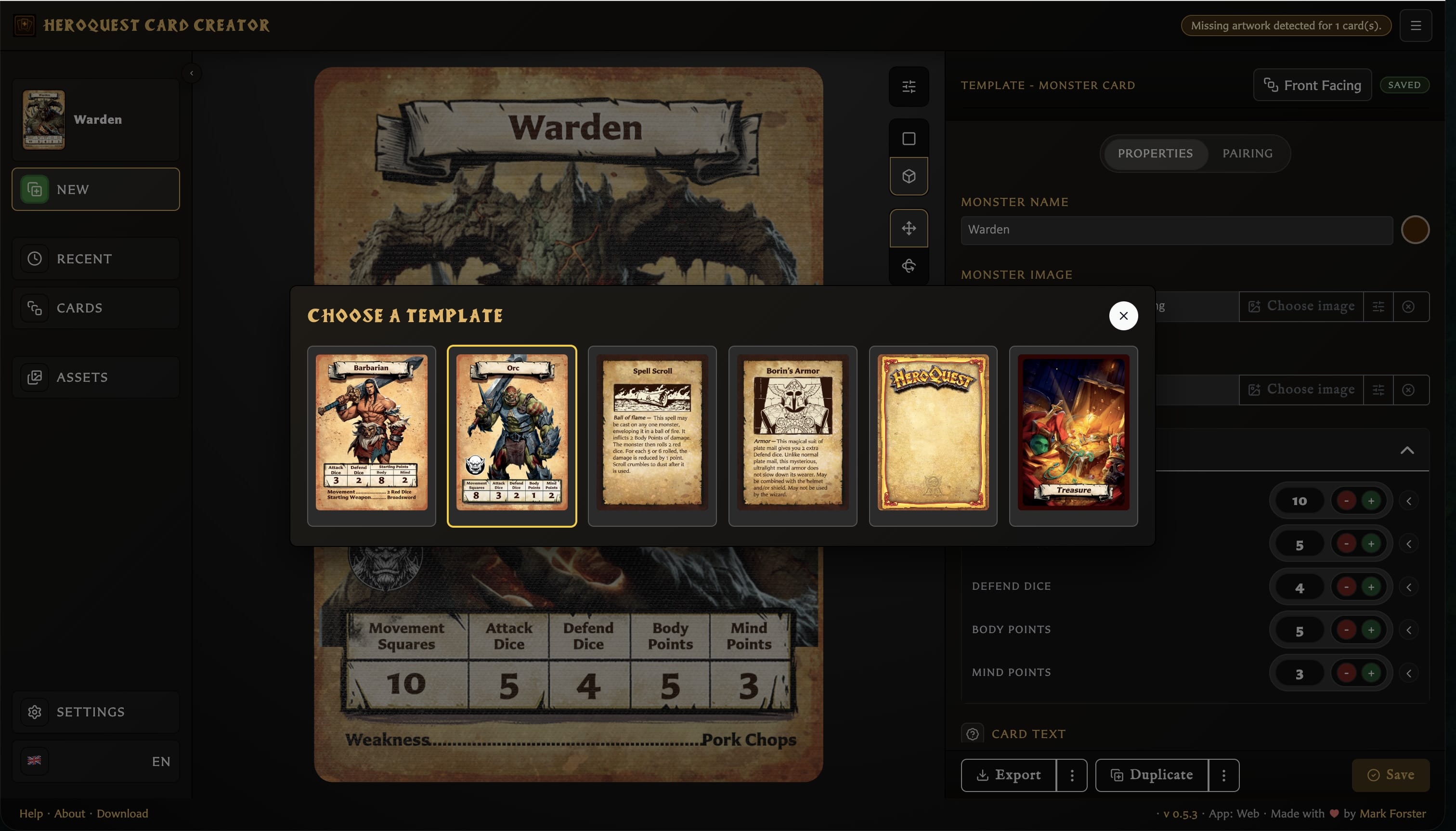 Screenshot 5 for HeroQuest Card Creator