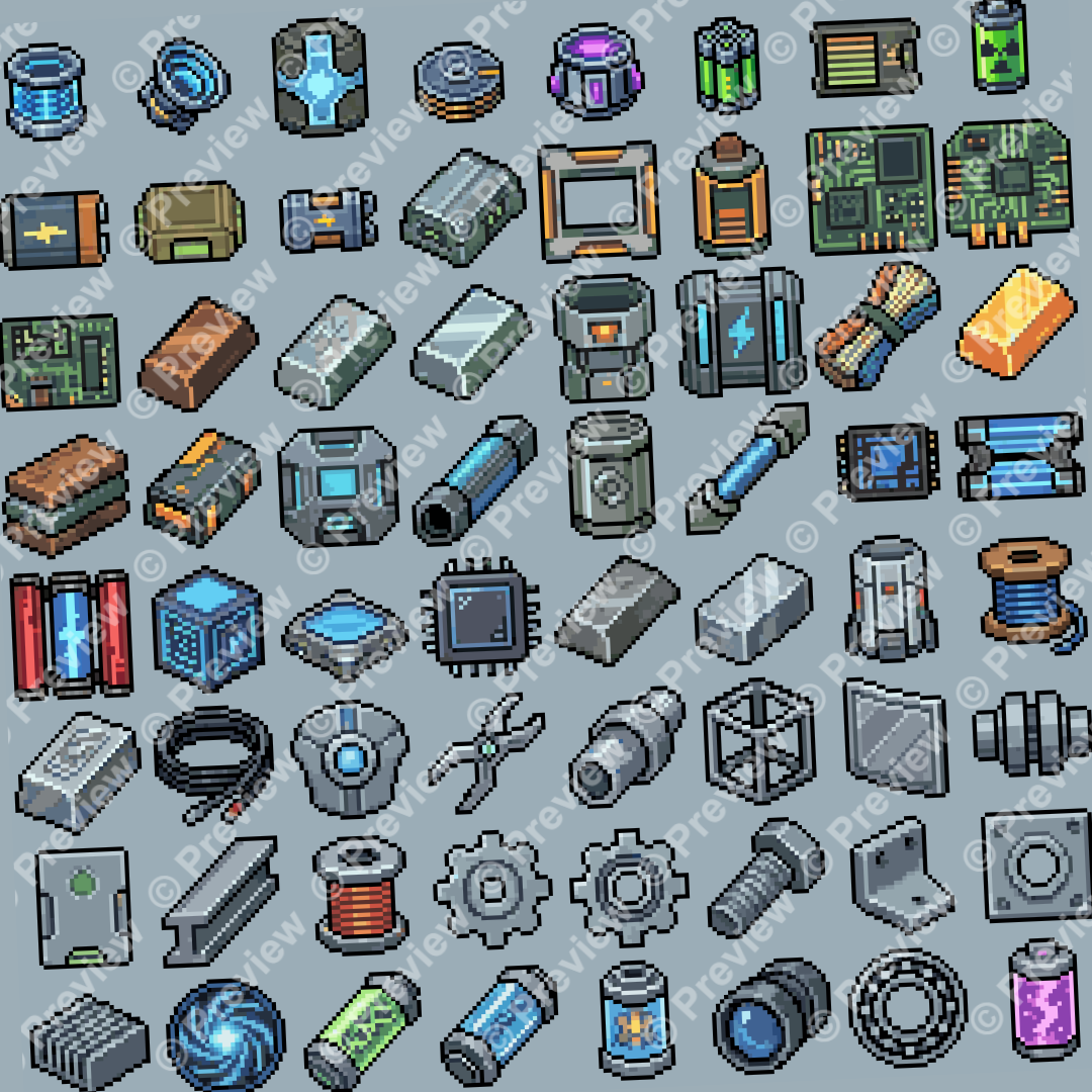 SCI-FI Components Icons Pixel Art by Pixel-Banner