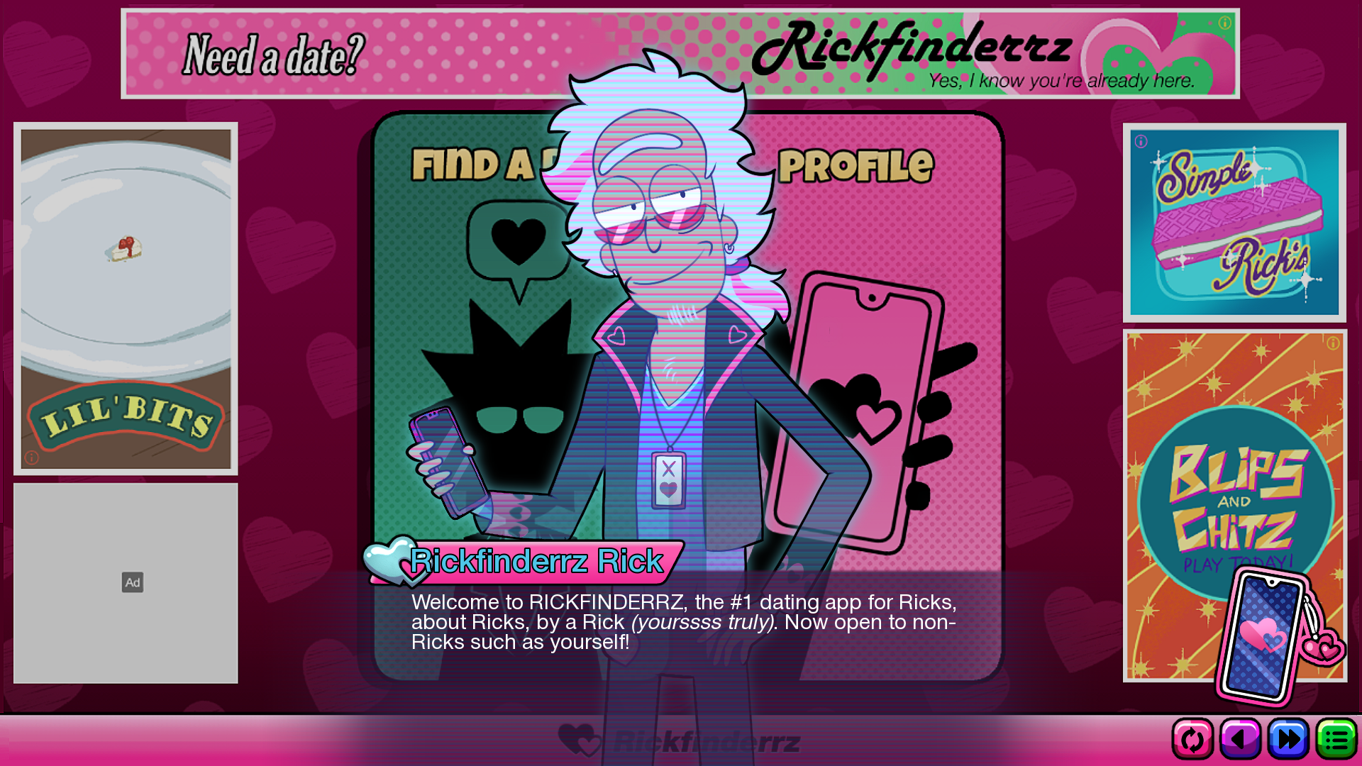 Screenshot 2 for RICKFINDERRZ: A Rick Sanchez Dating Sim (Demo)