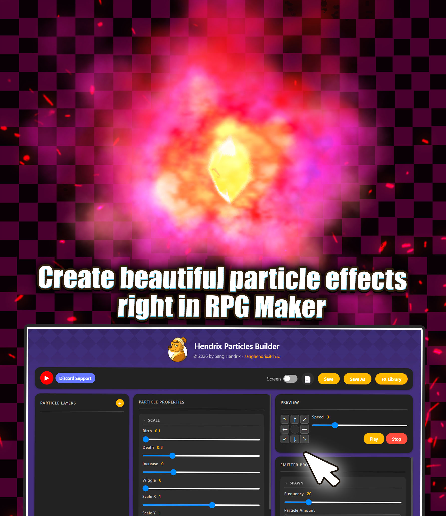 Hendrix Particles Builder - RPG Maker MZ Plugin by Sang Hendrix