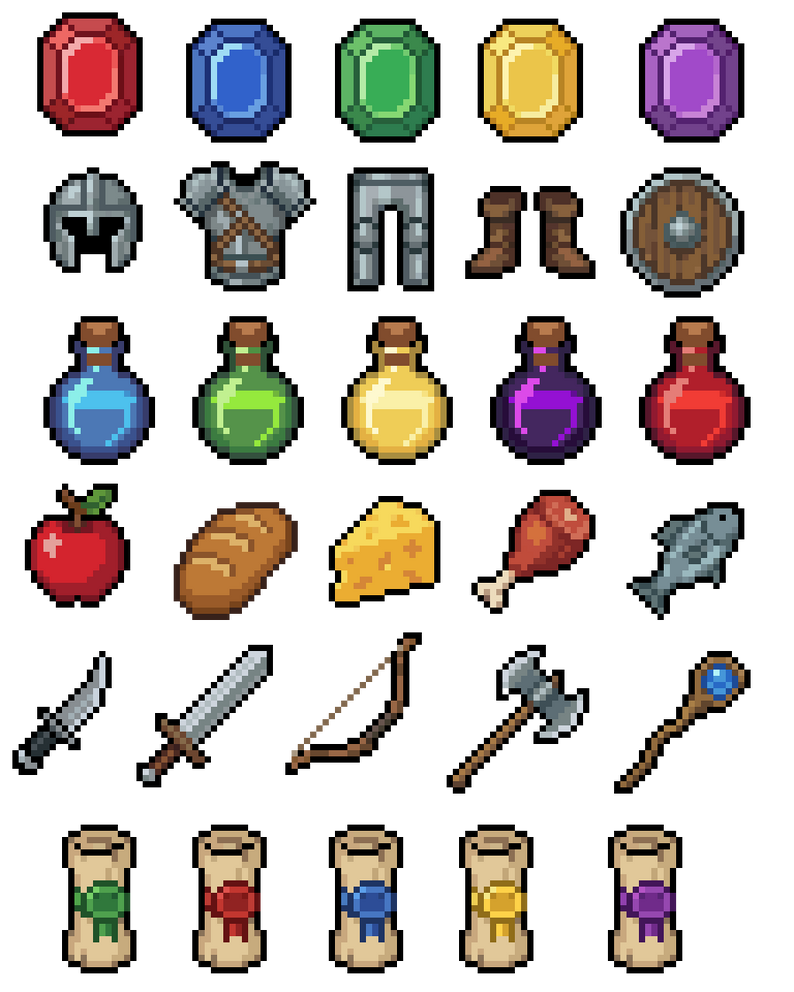💖30 Free Pixel Art RPG Icons by In The Void