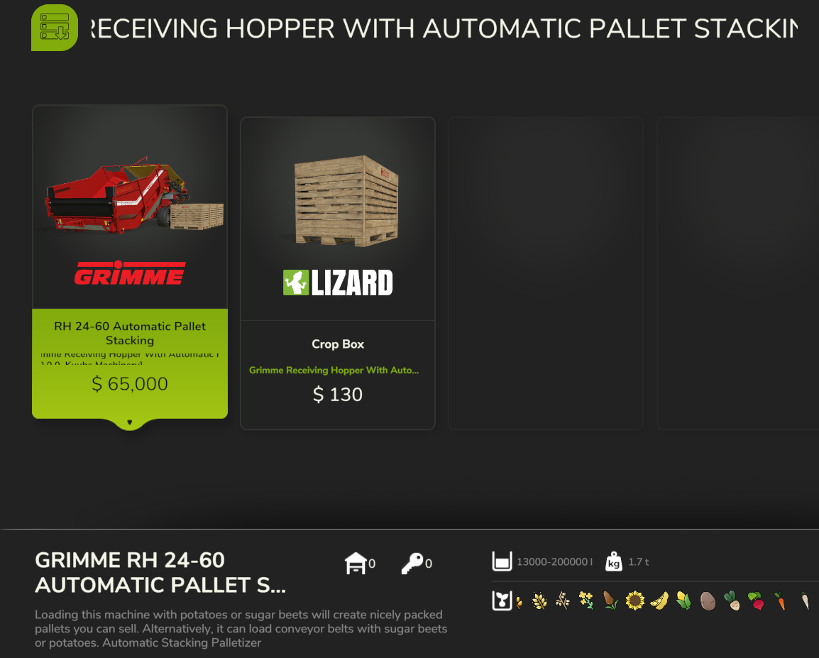 Screenshot 2 for FS25 Grimme RH2460 Auto Pallet Stacker Edit