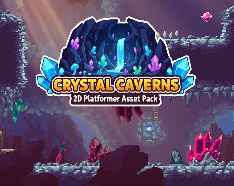 Crystal Caverns – 2D Platformer Asset Pack 24x24 by Pozac