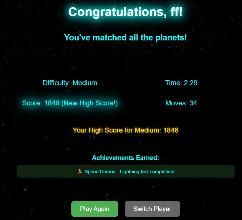 Planet Memory Game by Nandita B