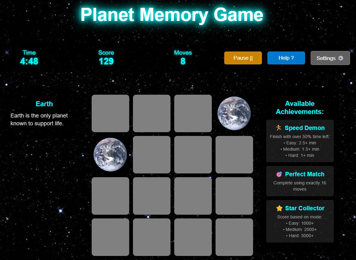 Planet Memory Game by Nandita B