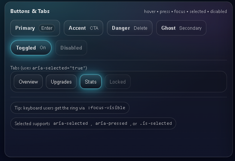 HTML5 Menu States Pack — Hover, Active & Disabled UI (HTML5 / CSS) by ...