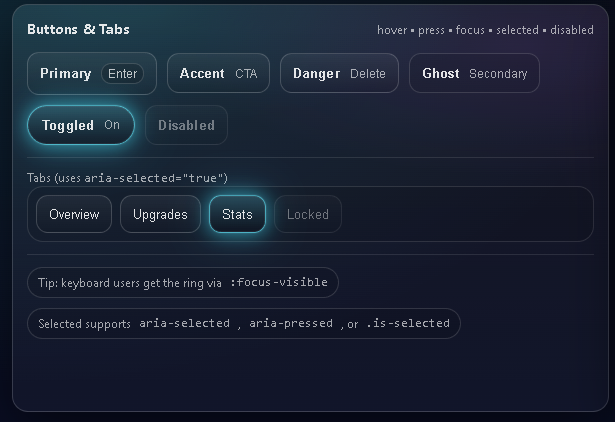 Neon Menu States Pack — Hover, Active & Disabled UI (HTML5 / CSS) by ...