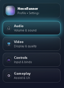 Neon Settings Menu — Sliders, Toggles & Tabs (HTML5 / CSS) by Mickyboy9