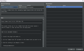 Equip Common Event - RPG Maker MZ Plugin by huskeypuppyx