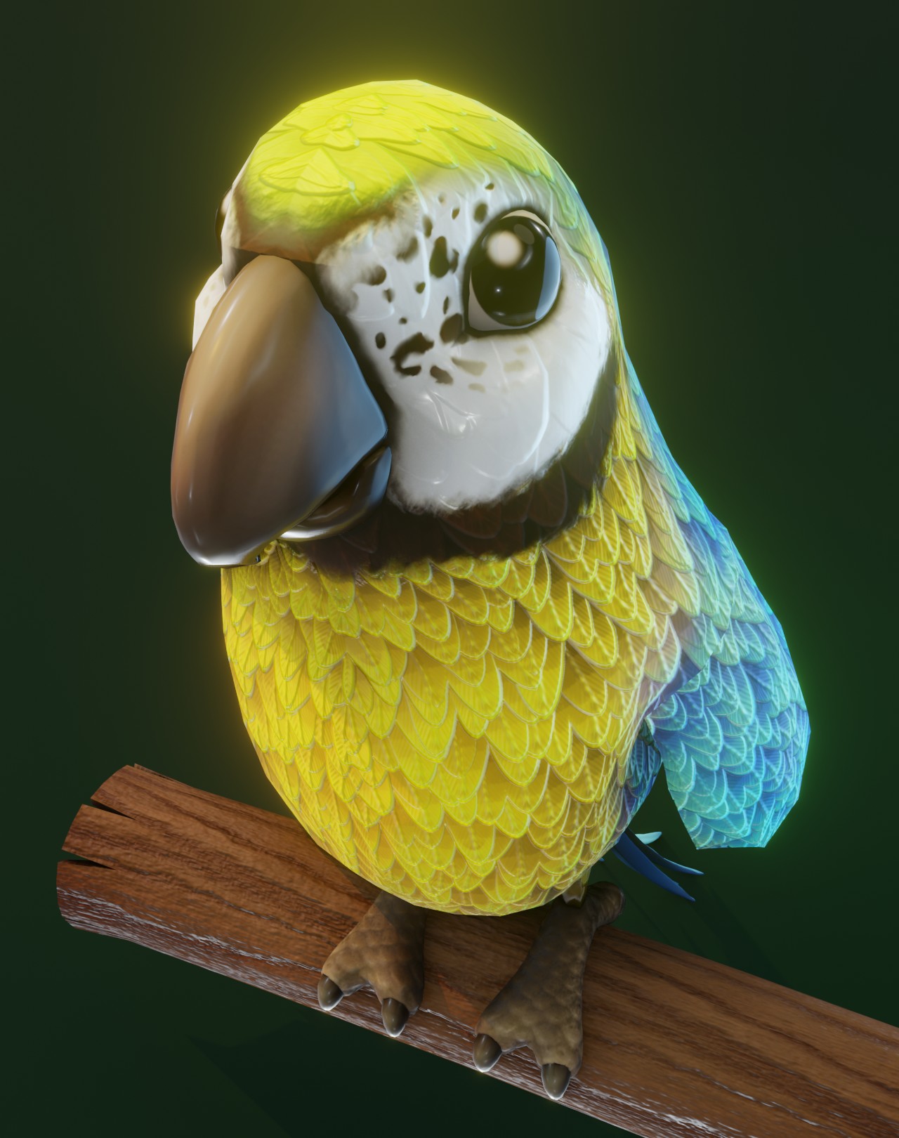 Cartoon Ara Parrot Yellow-Blue Animated 3D Model by 3DDisco