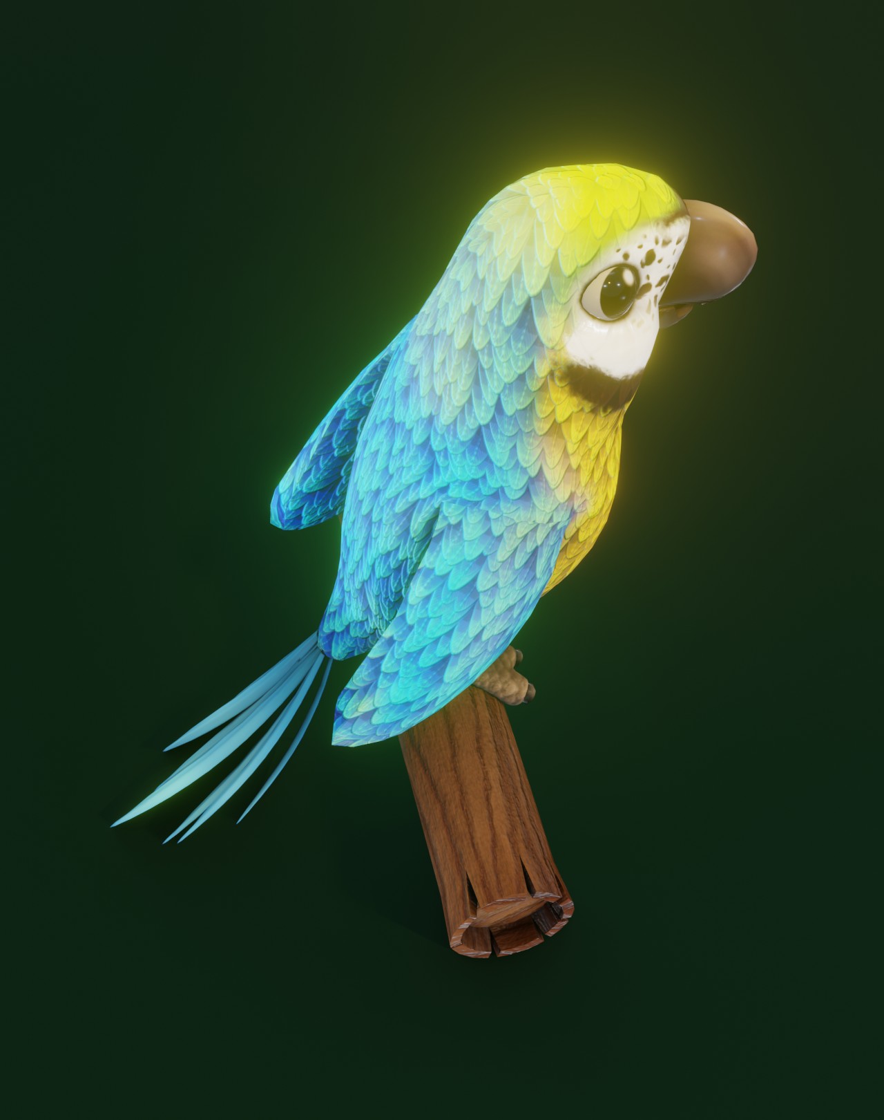 Cartoon Ara Parrot Yellow-Blue Animated 3D Model by 3DDisco