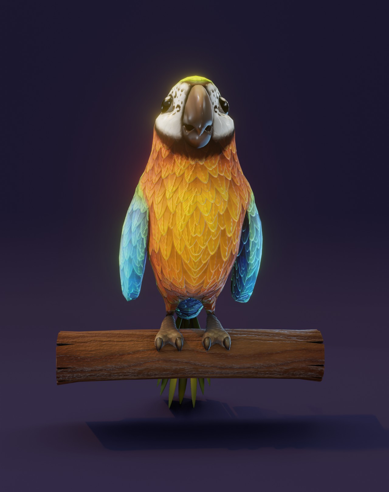 Cartoon Ara Parrot Blue-Yellow-Green Animated 3D Model by 3DDisco