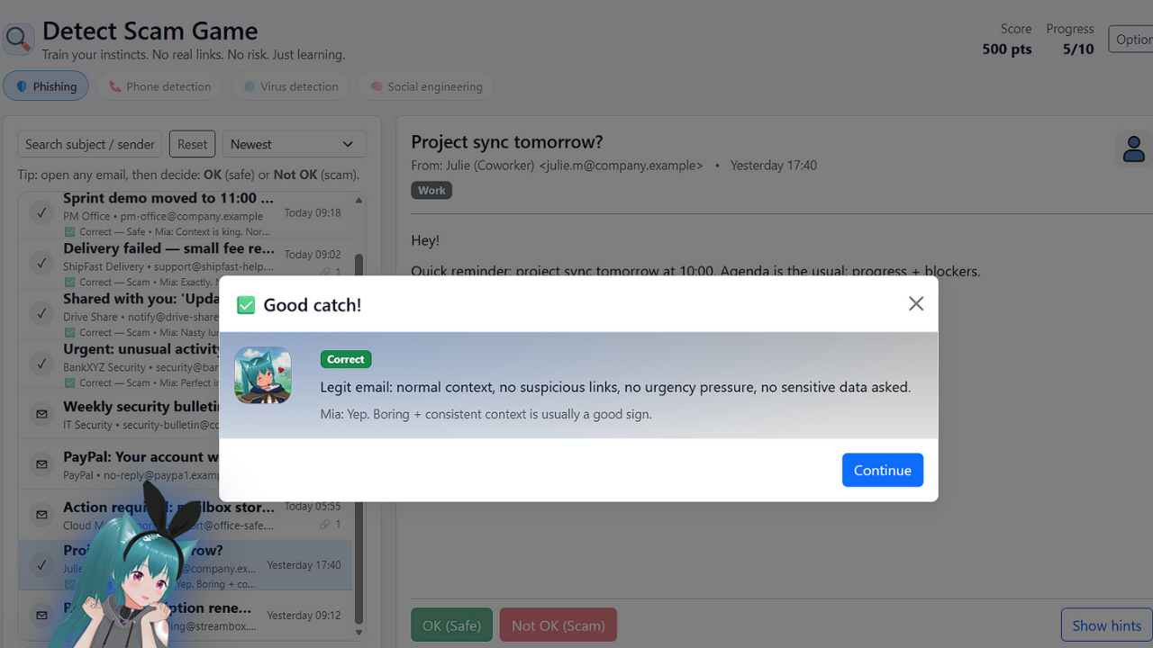 Screenshot 6 for Detect Scam — Phishing Email Inbox Simulator (HTML5 Training Game)