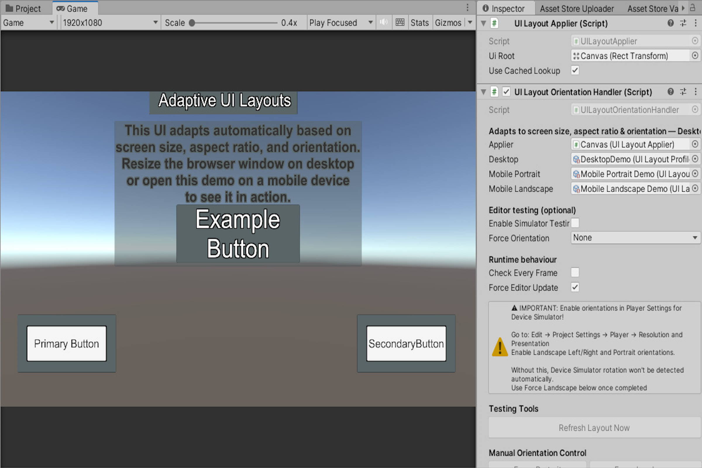 AdaptiveUILayouts web and portrait by colpolstudios