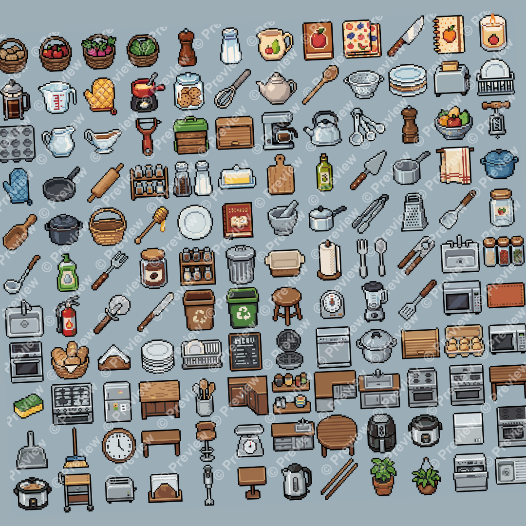 Cozy Kitchen Icons Pixel Art by Pixel-Banner
