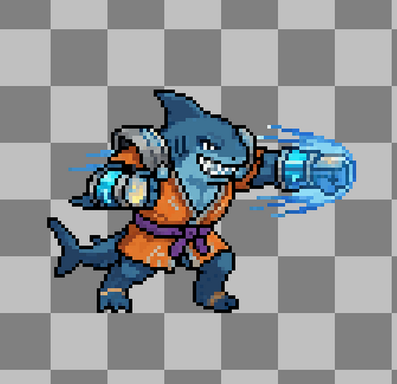 2D Character Sprite Sheet - Pixel Art Shark Character by GreatGamingLife