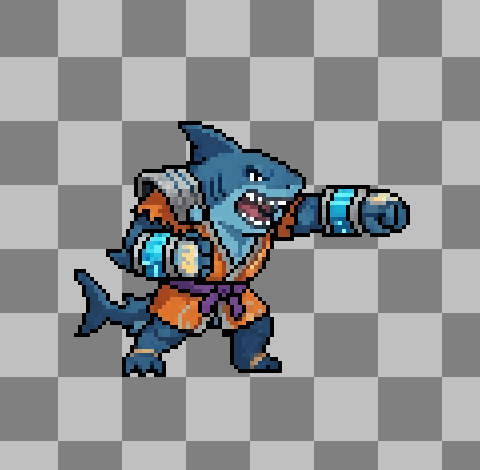 2D Character Sprite Sheet - Pixel Art Shark Character by GreatGamingLife