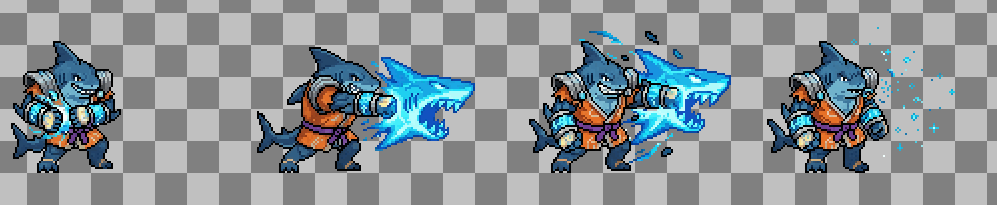 2D Character Sprite Sheet - Pixel Art Shark Character by GreatGamingLife