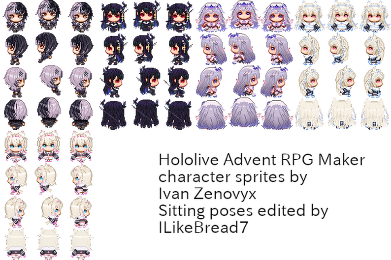 Hololive Advent RPG Maker character sprites by ILikeBread7