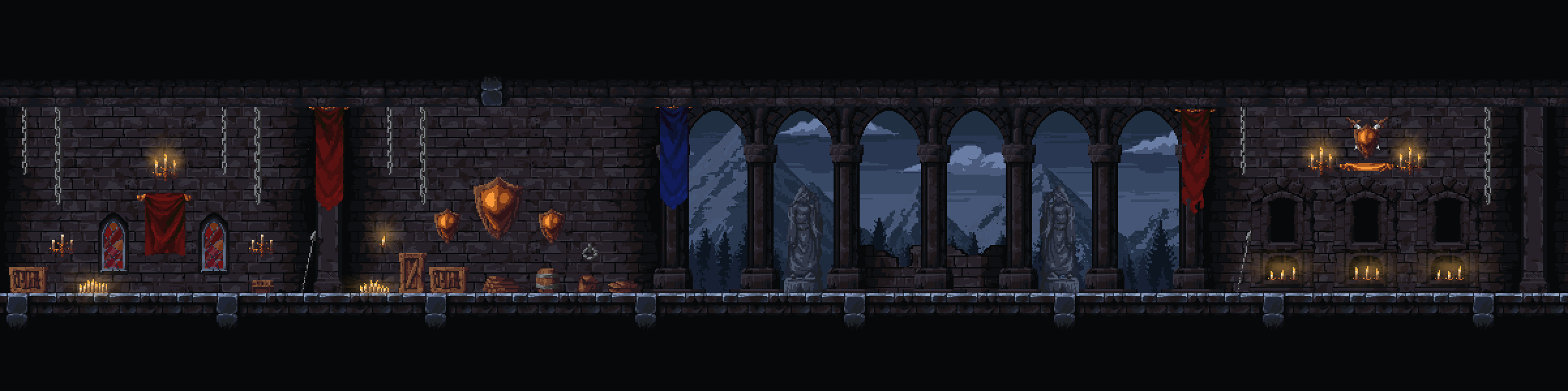 Dark Castle Interior – 2D Pixel Art Platformer Asset Pack by Pozac
