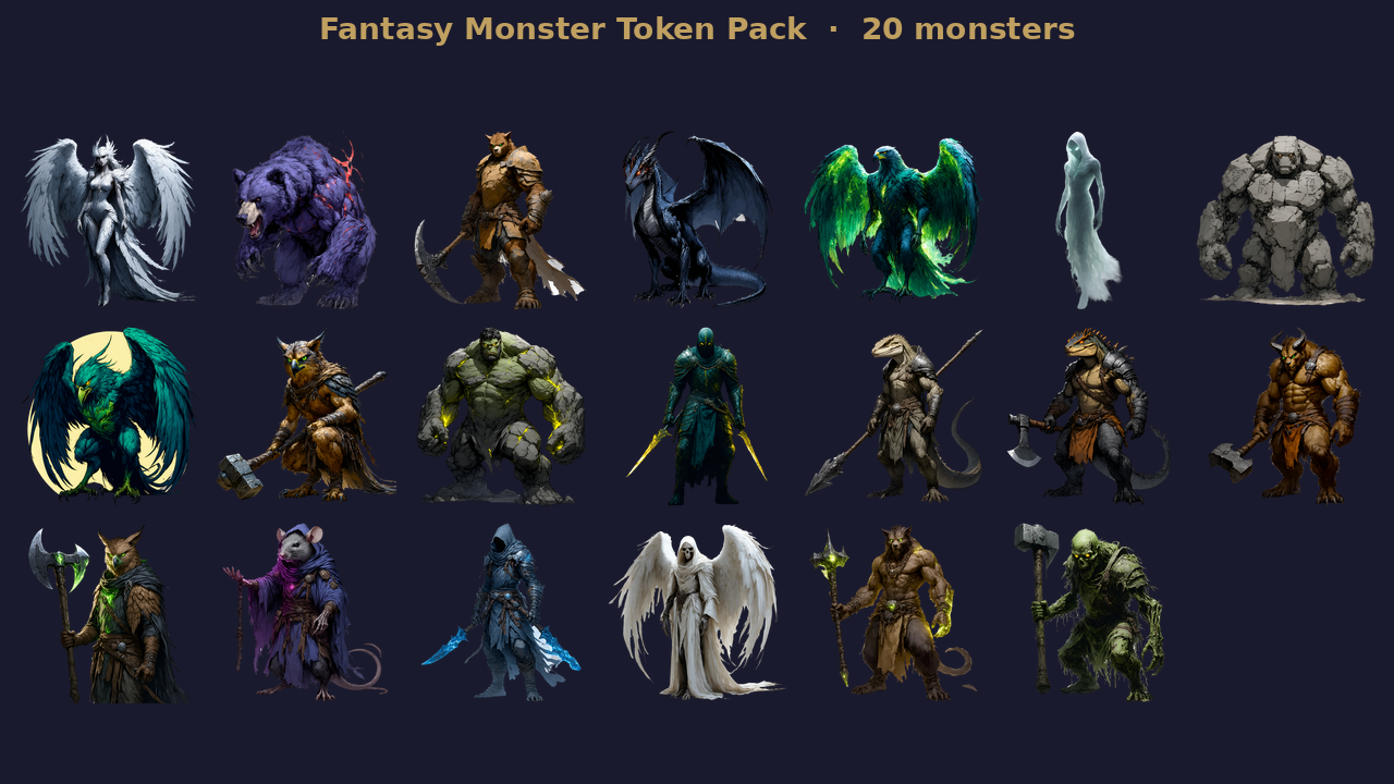Monster Fantasy Developer Fantasy Monster Token Pack — Free Sample by NewAITees — AI Game Assets