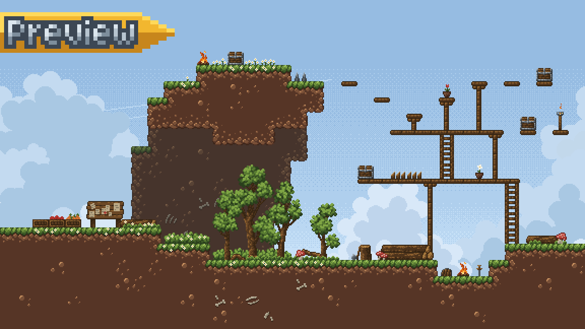 Verdant Plains – Free 2D Pixel Platformer Tileset & Props by rijiezz