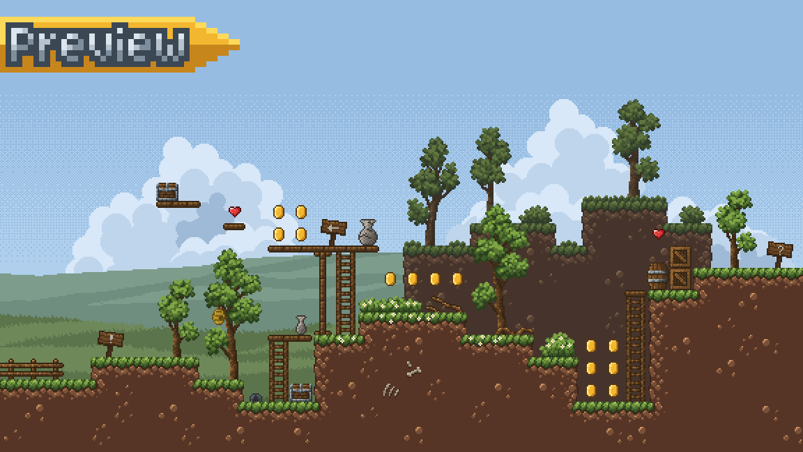 Verdant Plains – Free 2D Pixel Platformer Tileset & Props by rijiezz