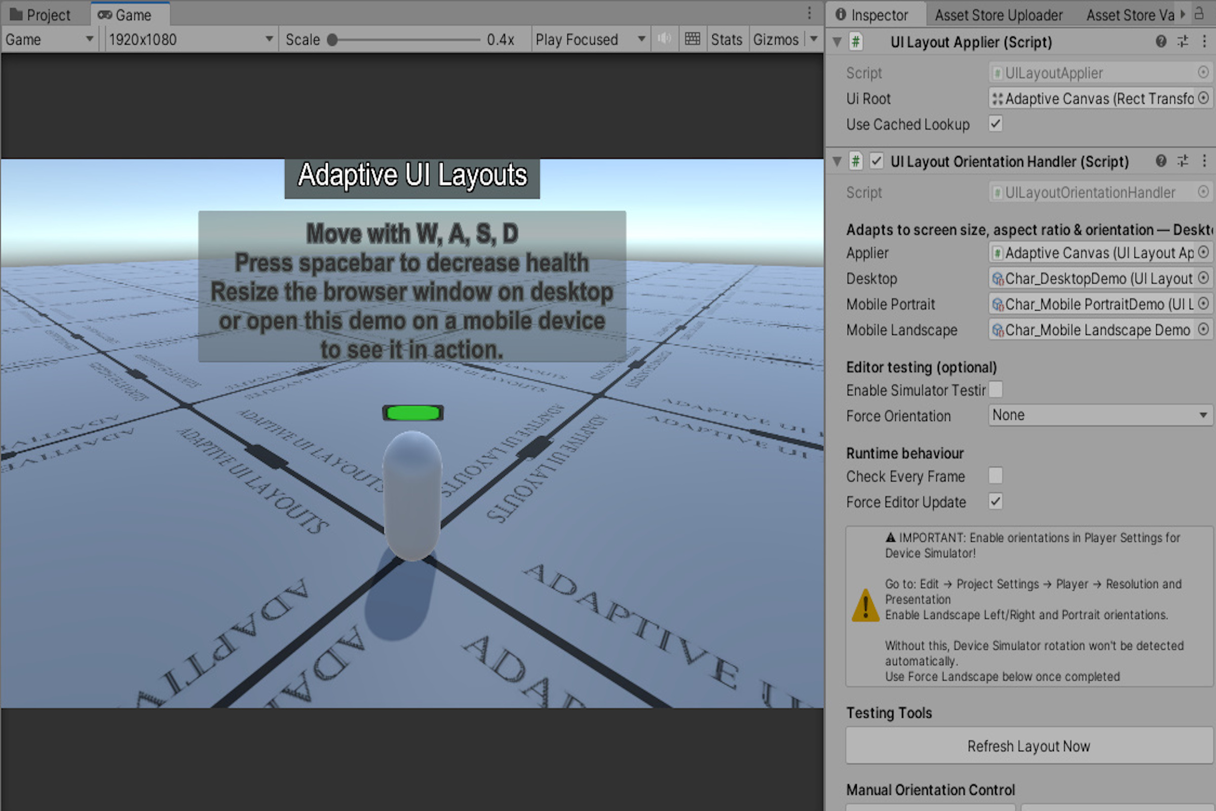 AdaptiveUILayouts Character Demo by colpolstudios