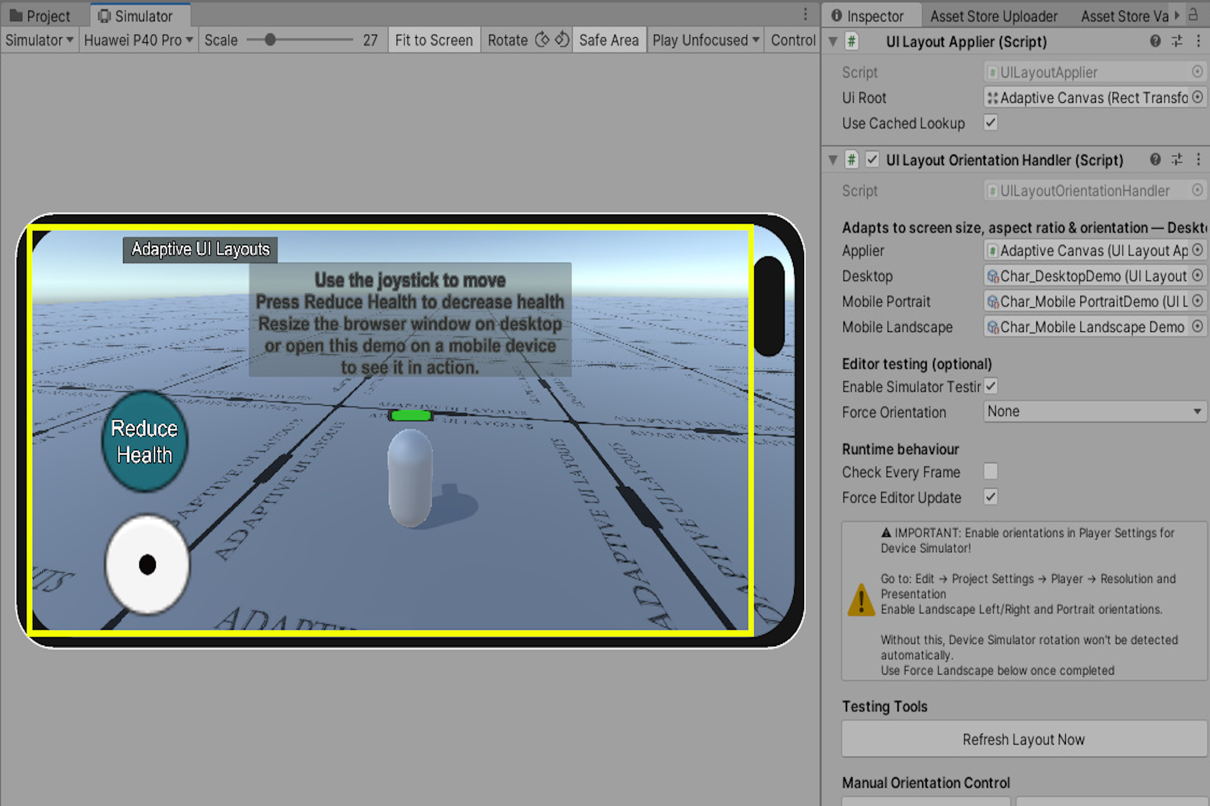 AdaptiveUILayouts Character Demo by colpolstudios