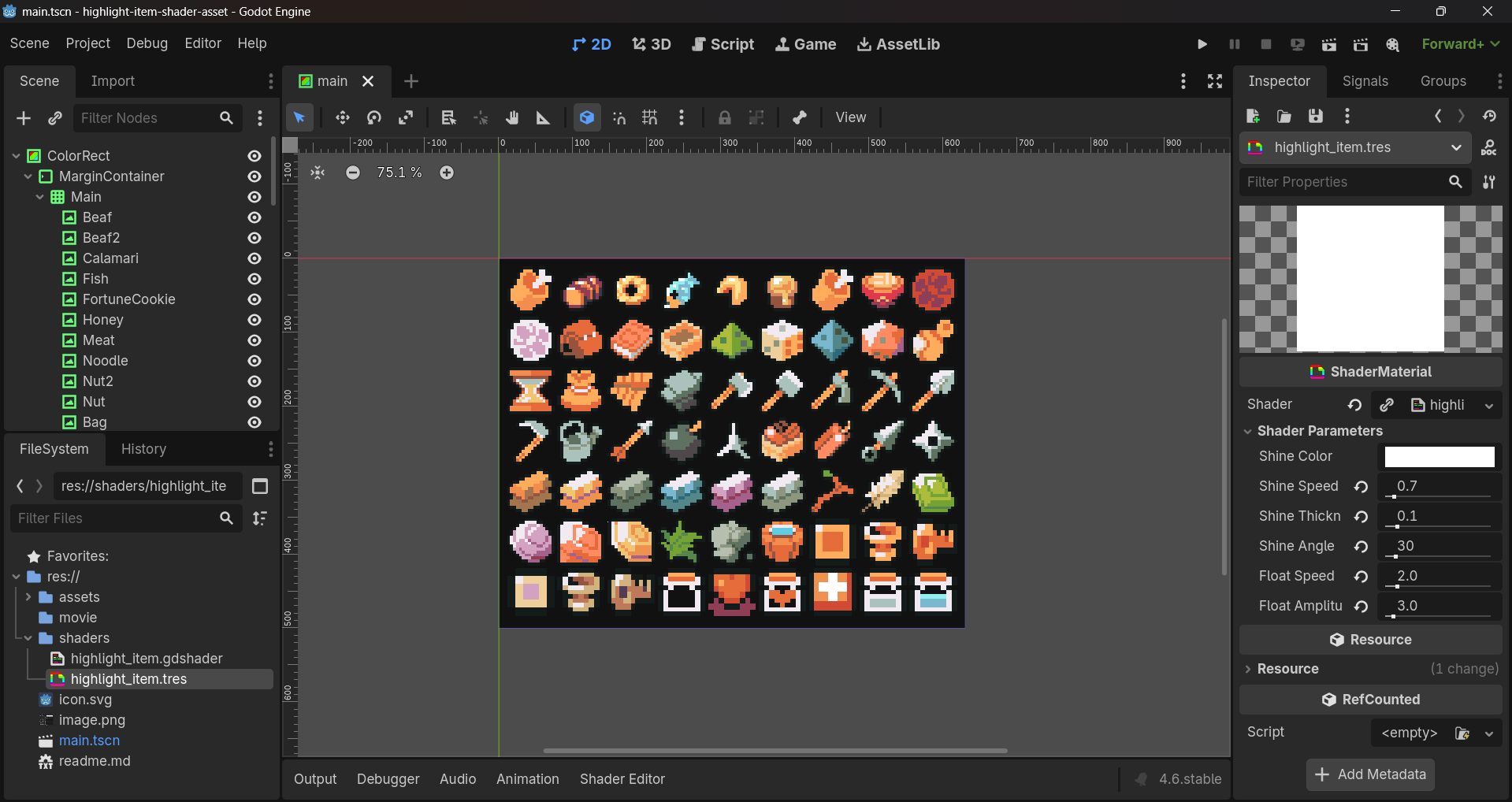 2D Item Highlight - Godot Shader (Free) by Francisco Cidade