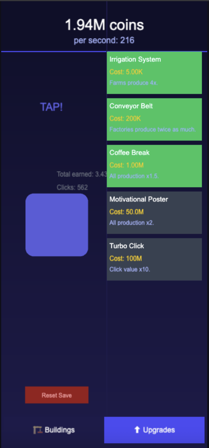 Idle Clicker Starter — Phaser 3 + TypeScript Starter Template by Kyltyn