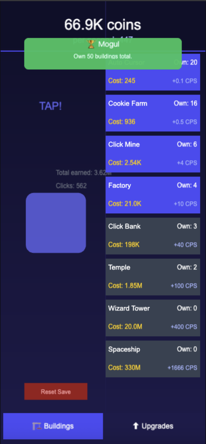 Idle Clicker Starter — Phaser 3 + TypeScript Starter Template by Kyltyn