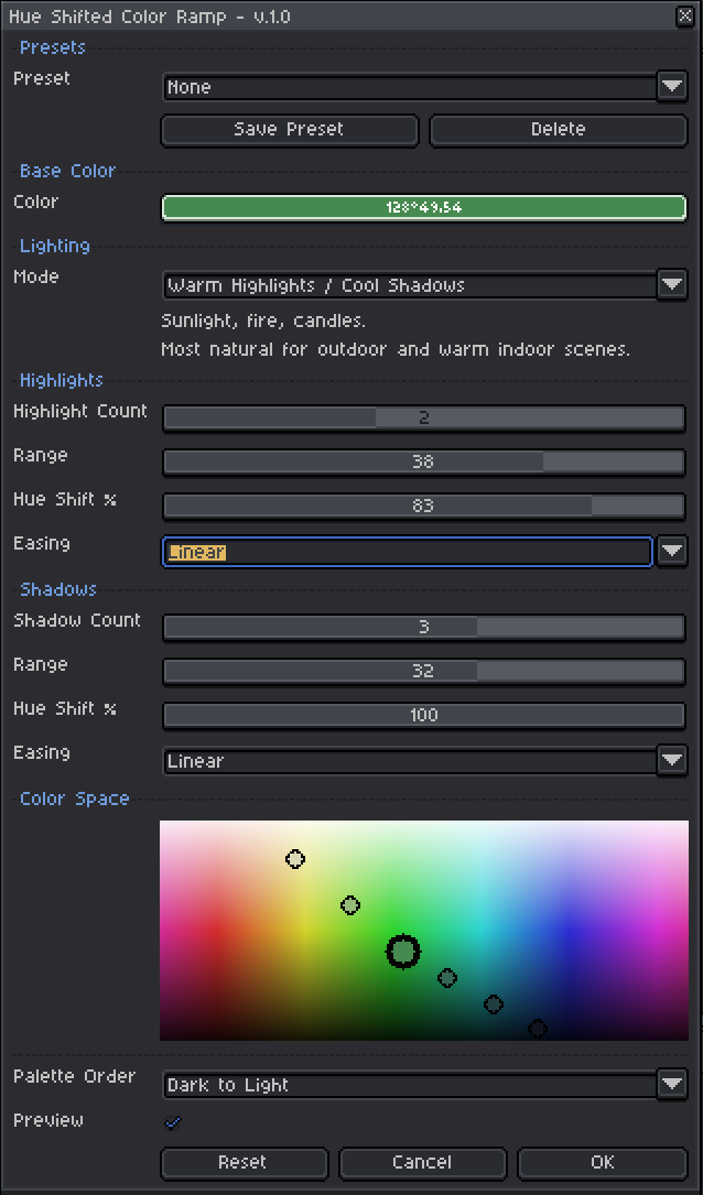 Screenshot 2 for Hue Shifted Color Ramp - Aseprite Extension