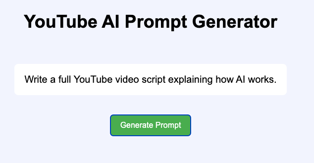 AI YouTube Prompt Generator – Content Creator Tool by wilko-indindango