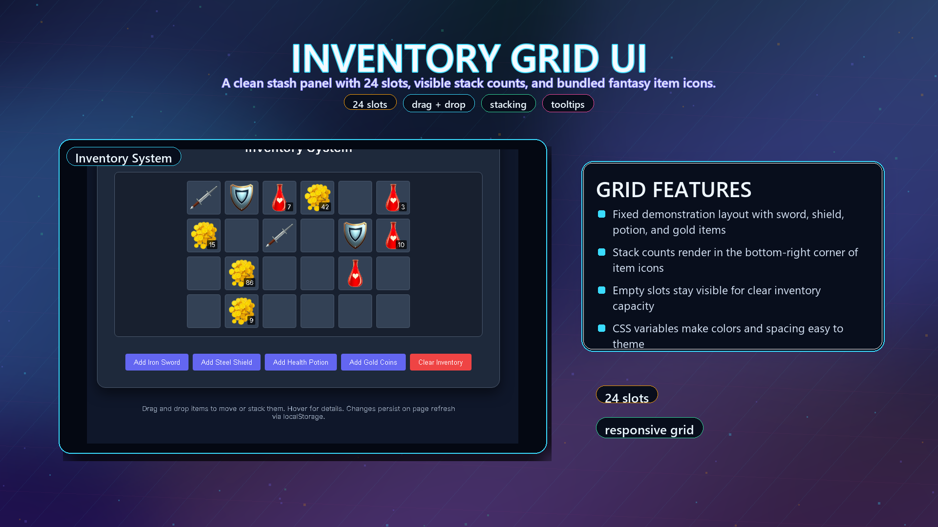 HTML5 Inventory System – Basic (Drag & Drop UI) by Template Foundry