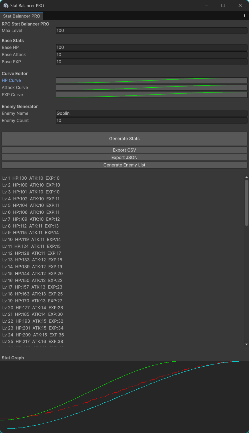 Unity RPG Stat Balancer(PRO) – Game Balance Tool by 268studio