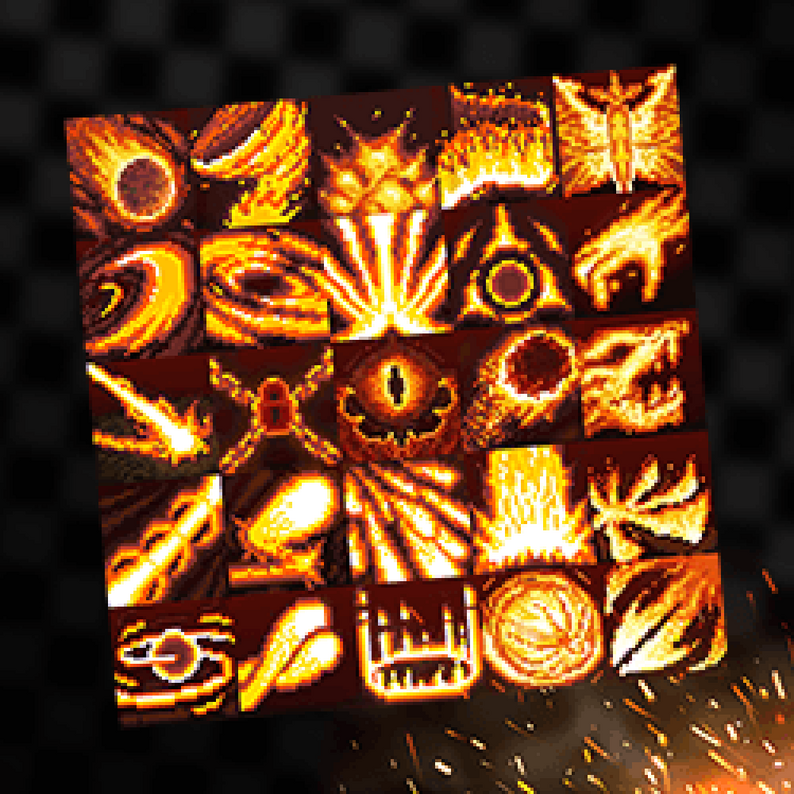 Fire Spells – 32x32 Pixel Art Icon Pack (25 RPG Skill Icons) by Fly